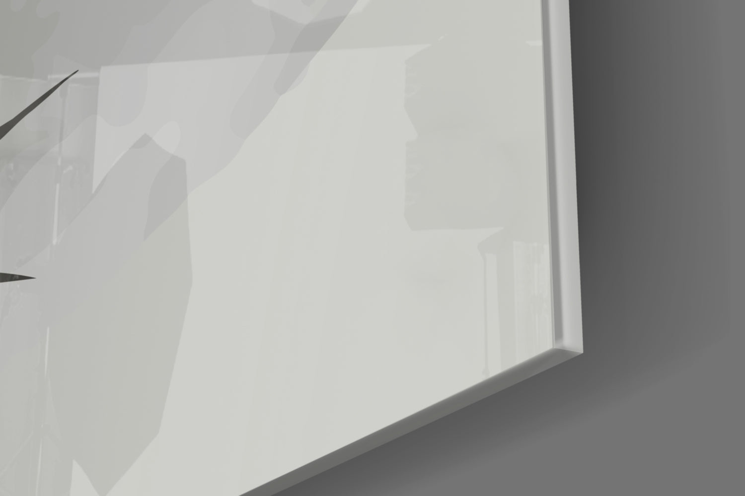 Close-up angled view of translucent white glass panel with subtle yellow tones and shadow details visible through surface.