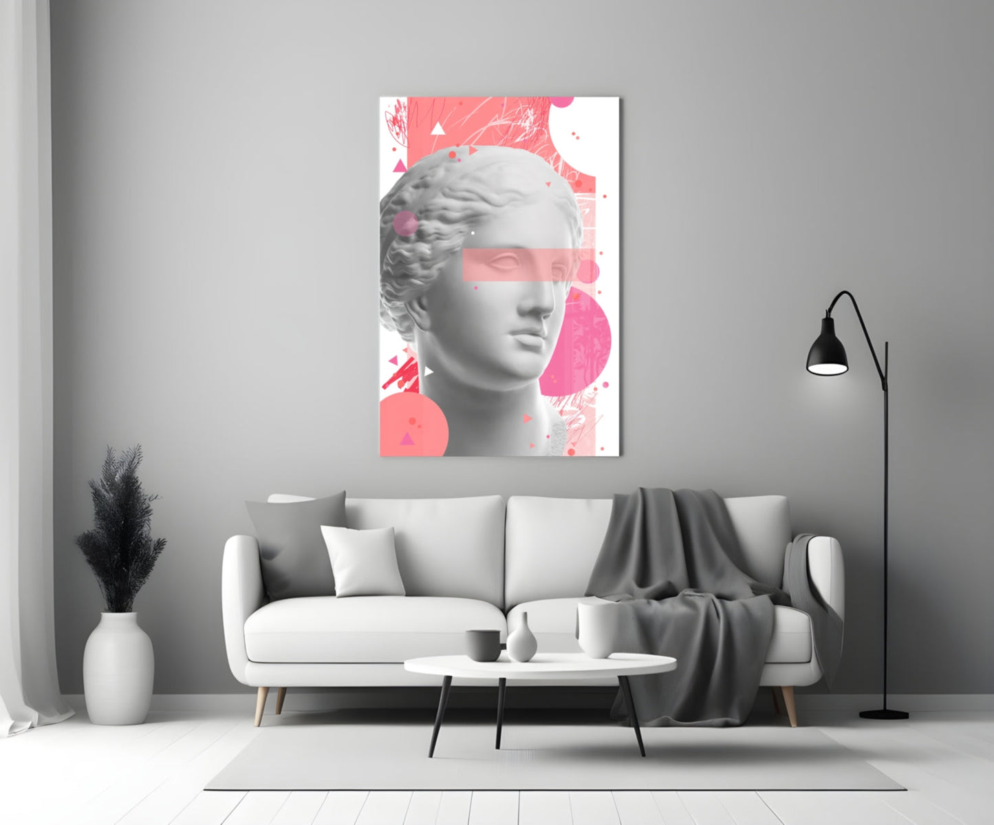 Pink Geometric Venus Bust Collage Glass Wall Art