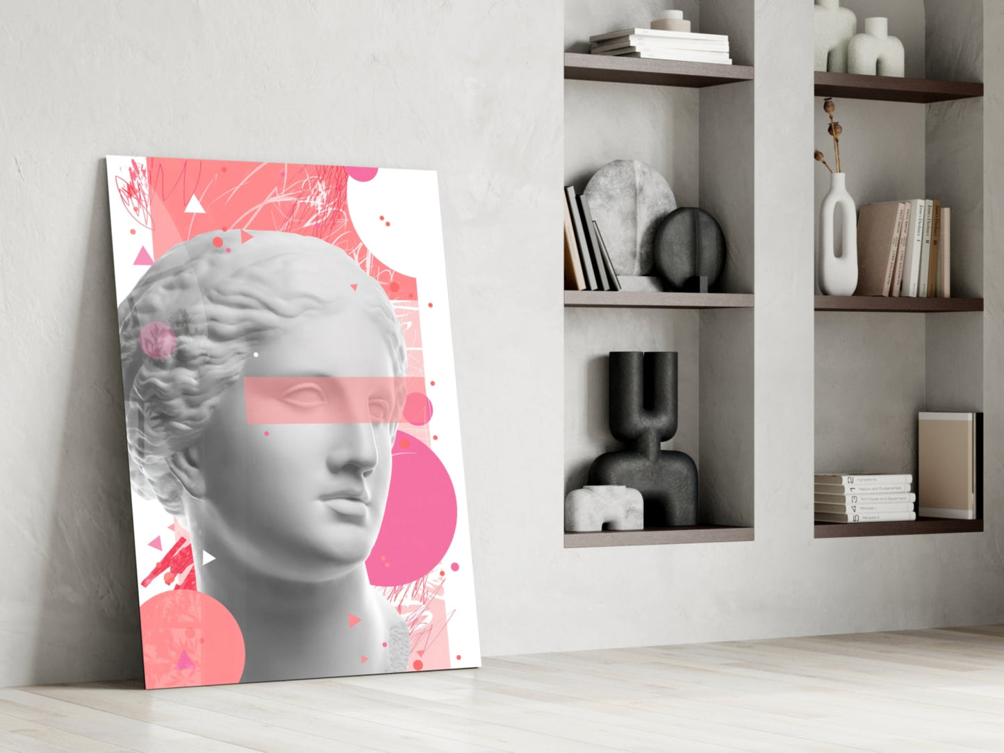 Pink Geometric Venus Bust Collage Glass Wall Art