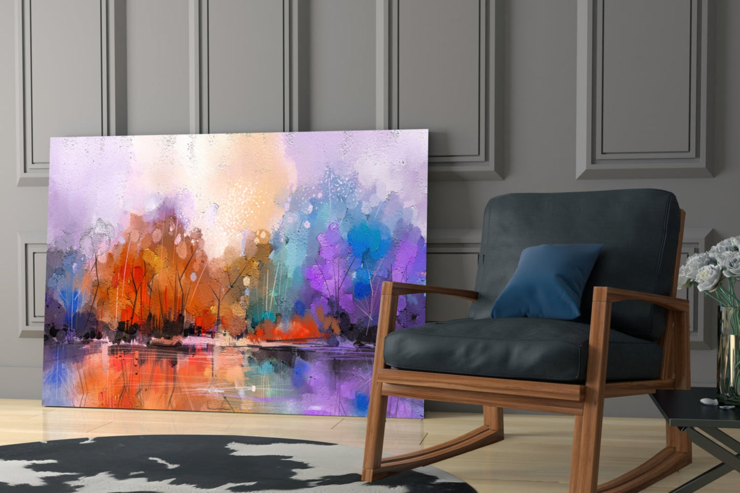 Colorful Autumn Forest Lake Glass Wall Art