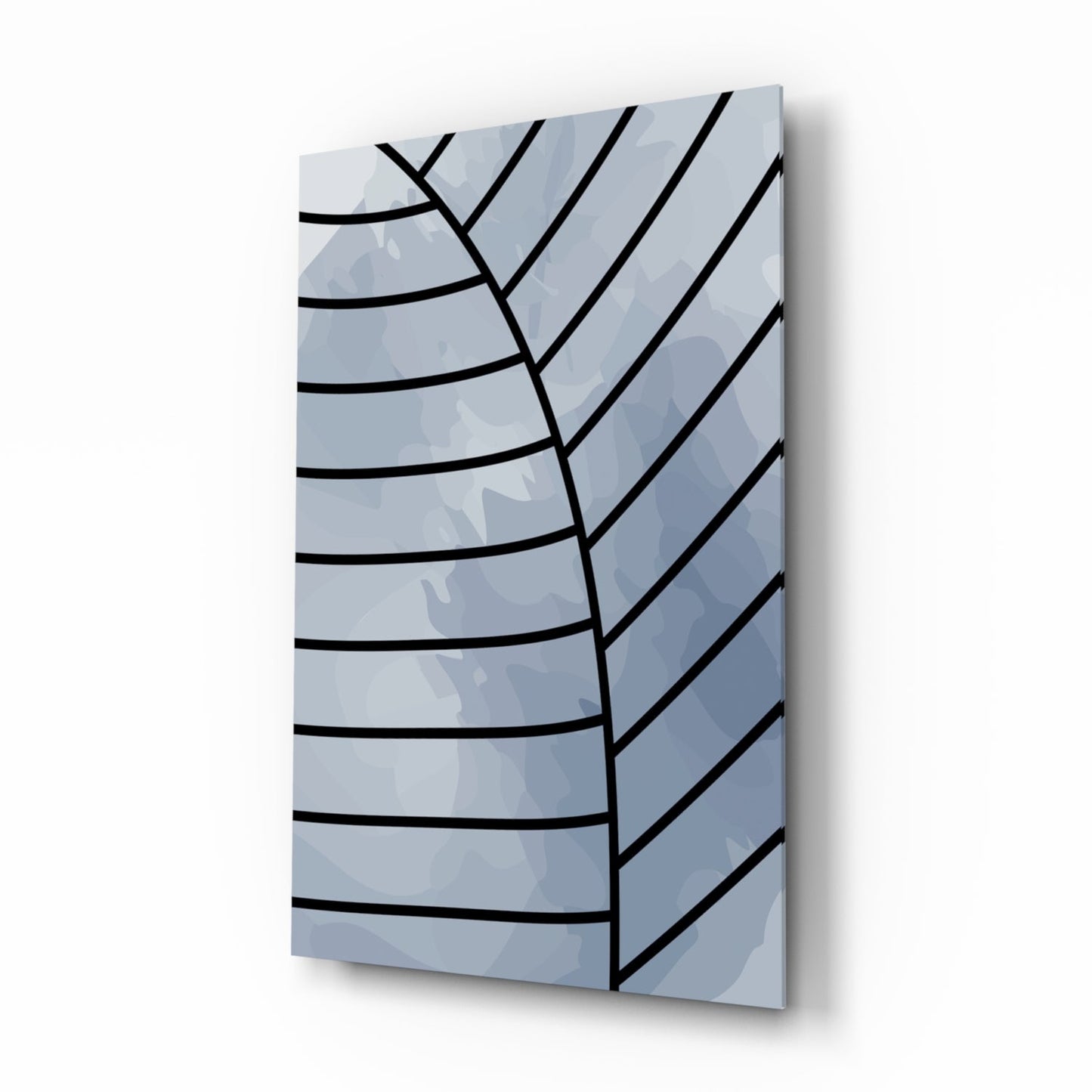 Gray Blue Minimalist Leaf Vein Lines Glass Wall Art