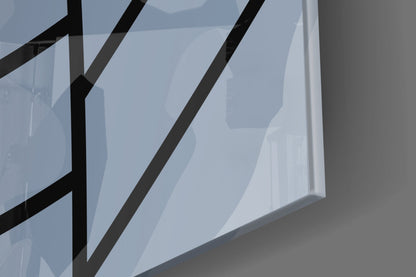 Gray Blue Minimalist Leaf Vein Lines Glass Wall Art