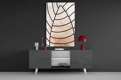 Blush Beige Minimalist Leaf Lines Glass Wall Art