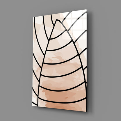 Blush Beige Minimalist Leaf Lines Glass Wall Art
