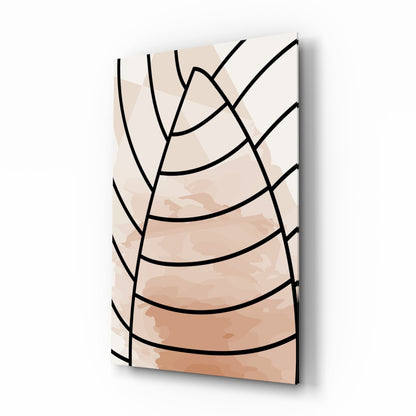 Blush Beige Minimalist Leaf Lines Glass Wall Art