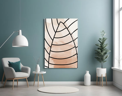 Blush Beige Minimalist Leaf Lines Glass Wall Art