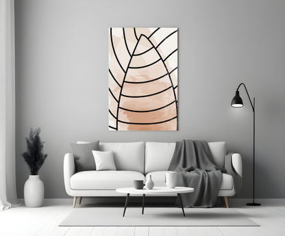 Blush Beige Minimalist Leaf Lines Glass Wall Art