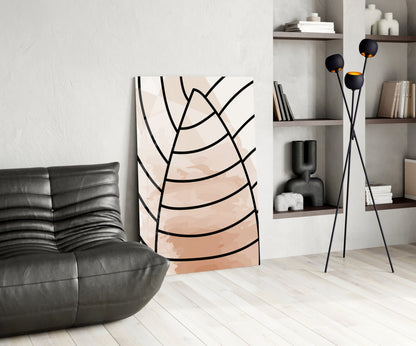 Blush Beige Minimalist Leaf Lines Glass Wall Art