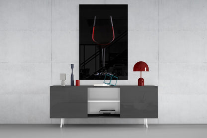 Half Filled Red Wine Glass on Black Glass Wall Art