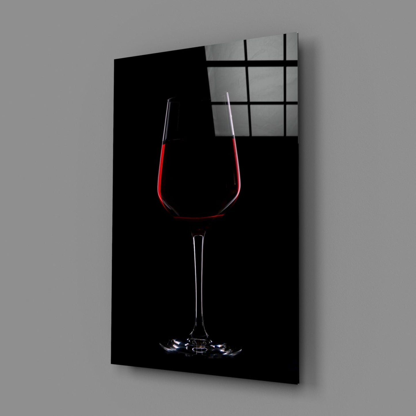 Half Filled Red Wine Glass on Black Glass Wall Art