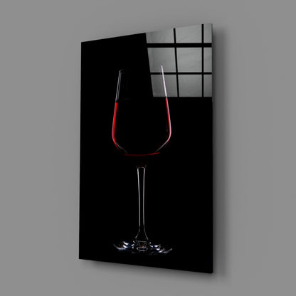 Half Filled Red Wine Glass on Black Glass Wall Art