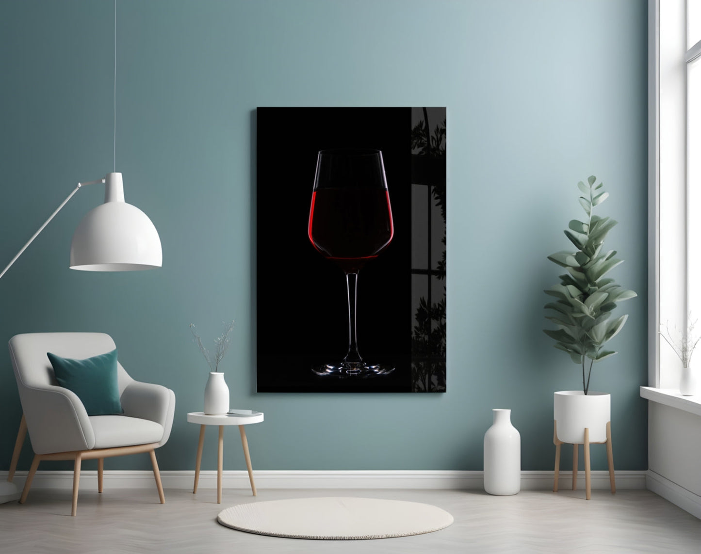 Half Filled Red Wine Glass on Black Glass Wall Art