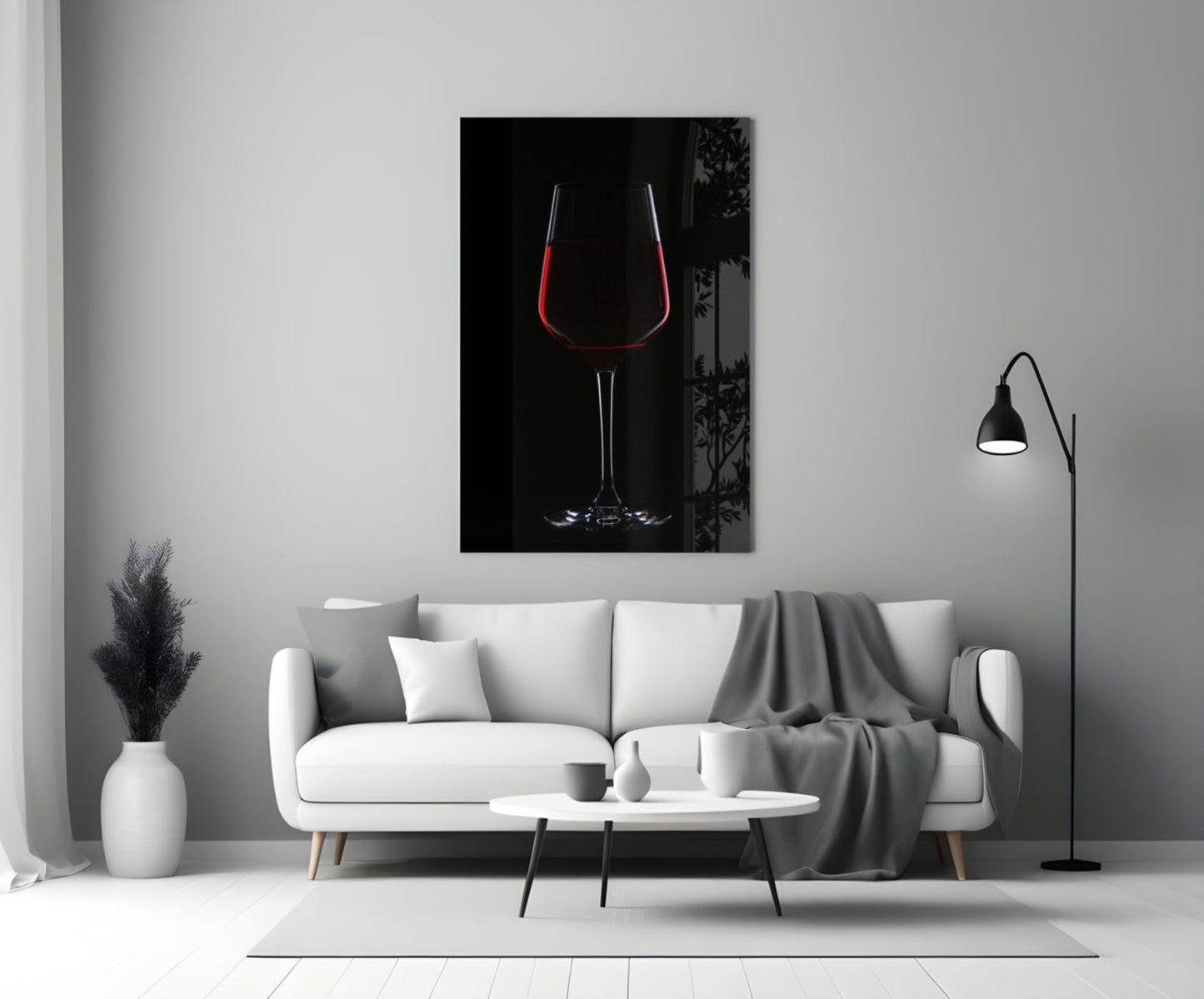 Half Filled Red Wine Glass on Black Glass Wall Art