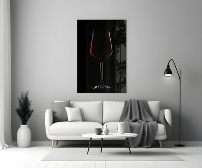 Half Filled Red Wine Glass on Black Glass Wall Art
