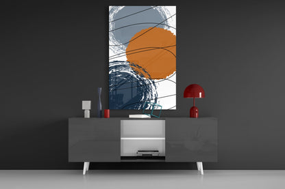 Orange Circle Navy Brush Rings Glass Wall Art