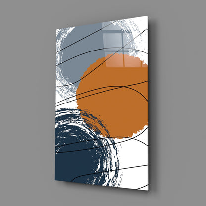 Orange Circle Navy Brush Rings Glass Wall Art