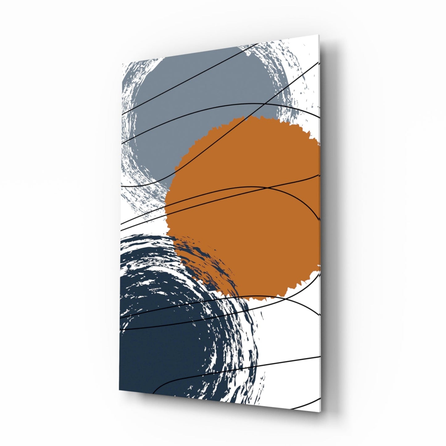 Orange Circle Navy Brush Rings Glass Wall Art