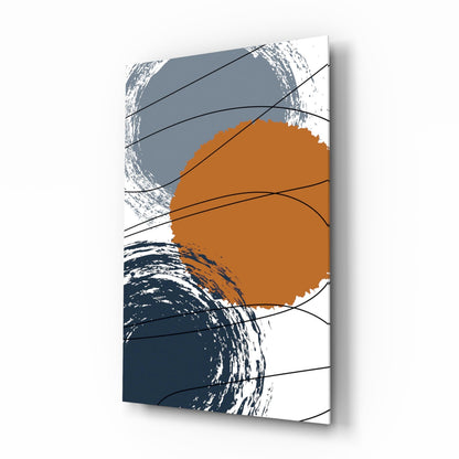 Orange Circle Navy Brush Rings Glass Wall Art