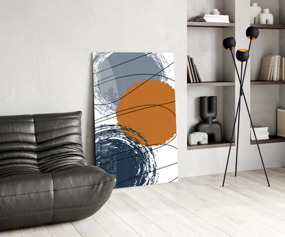 Orange Circle Navy Brush Rings Glass Wall Art
