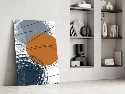 Orange Circle Navy Brush Rings Glass Wall Art