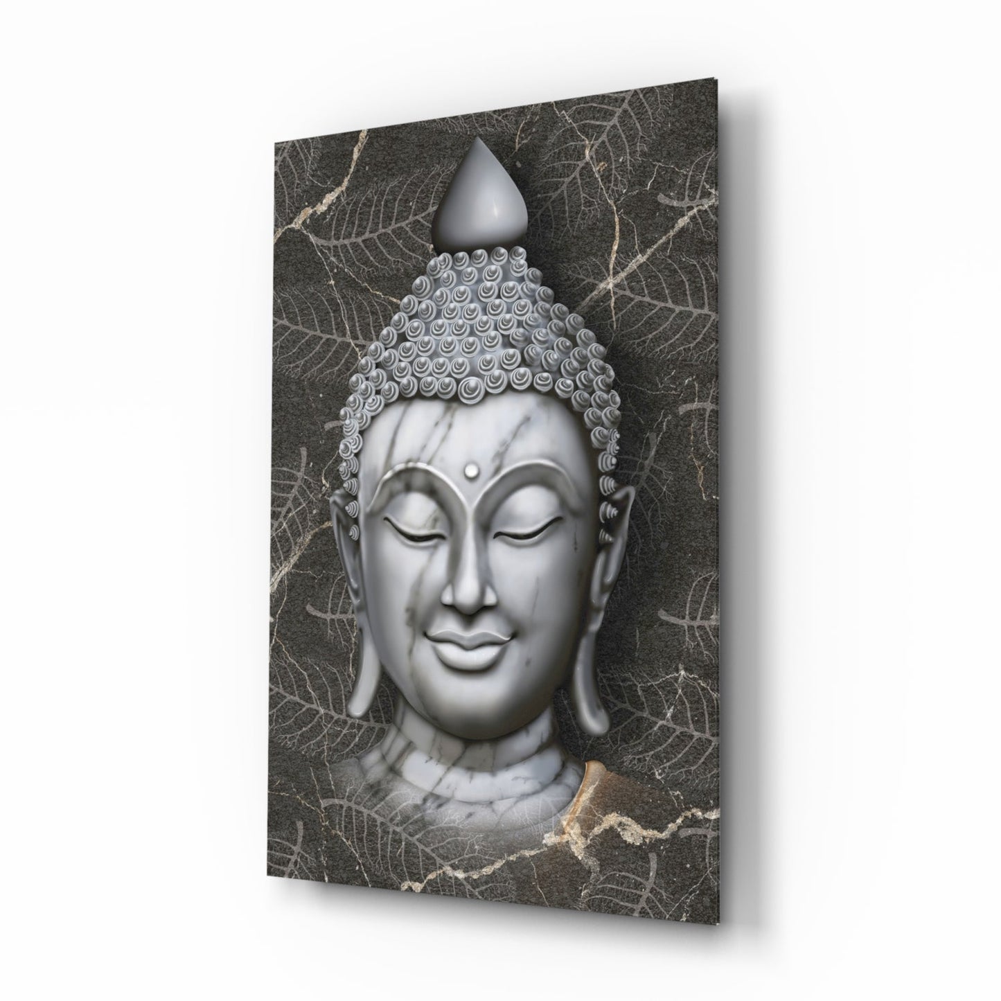 Silver Marble Buddha Head Glass Wall Art