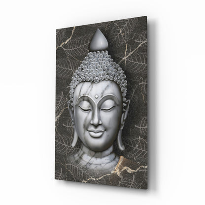 Silver Marble Buddha Head Glass Wall Art