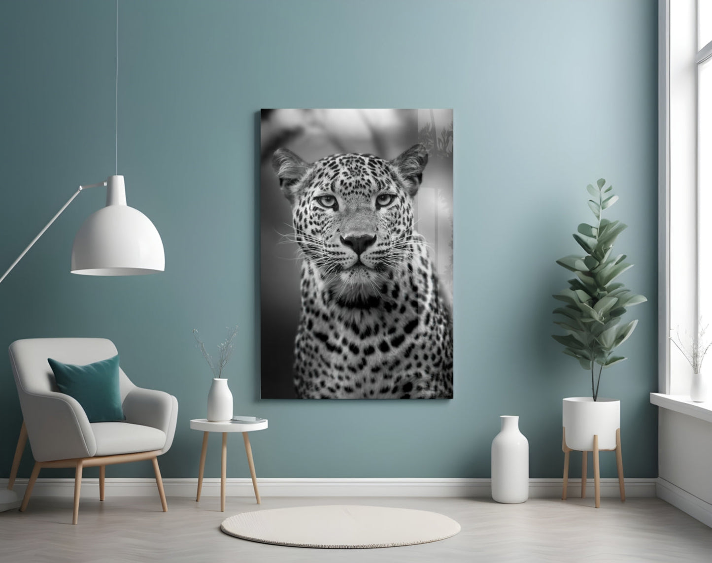 Bold Stare Leopard Portrait Glass Wall Art