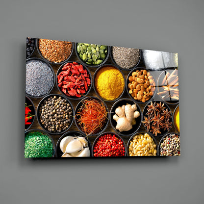 Grid Of Bowls Rainbow Spices Glass Wall Art