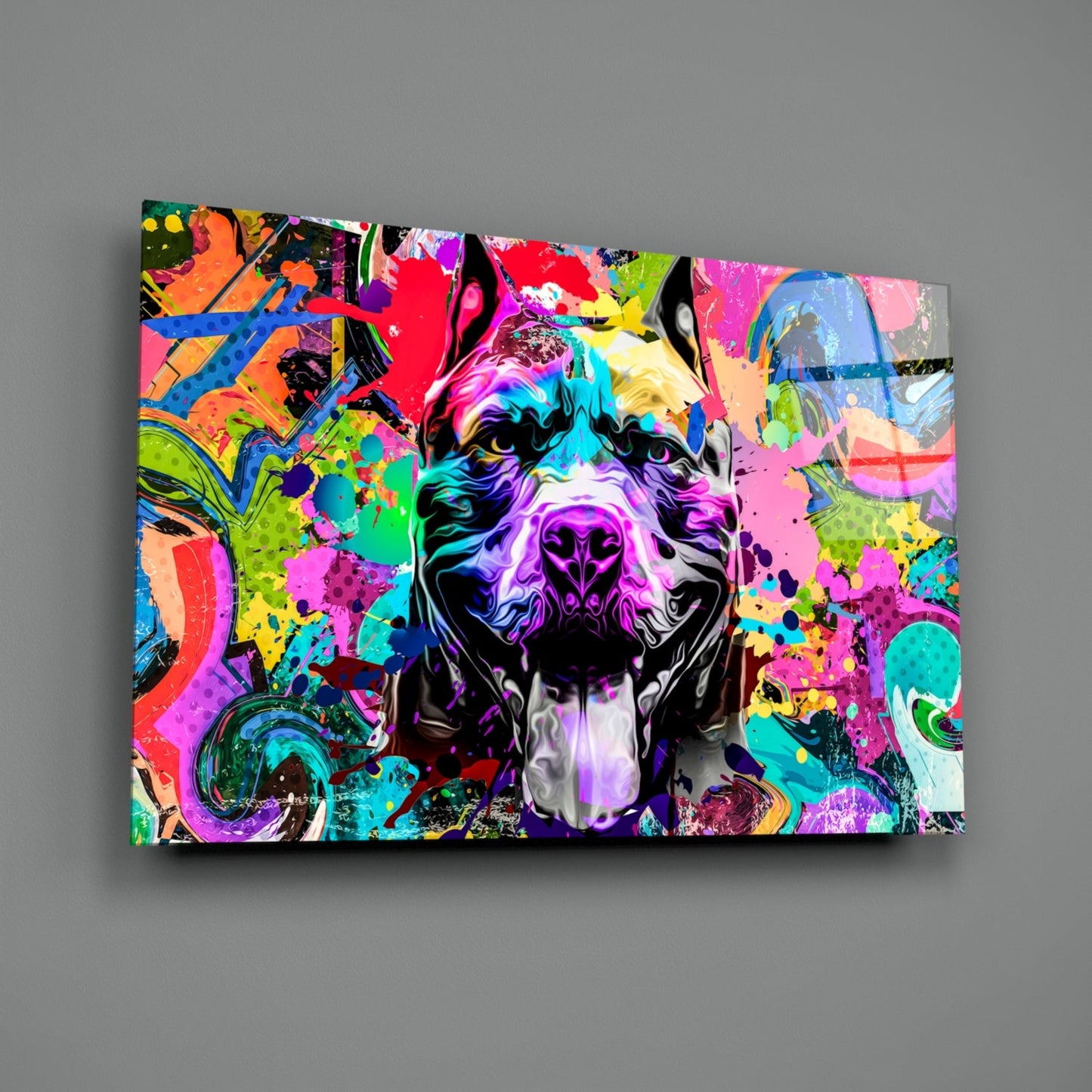 Graffiti Wall Pop Art Pitbull Dog Glass Wall Art