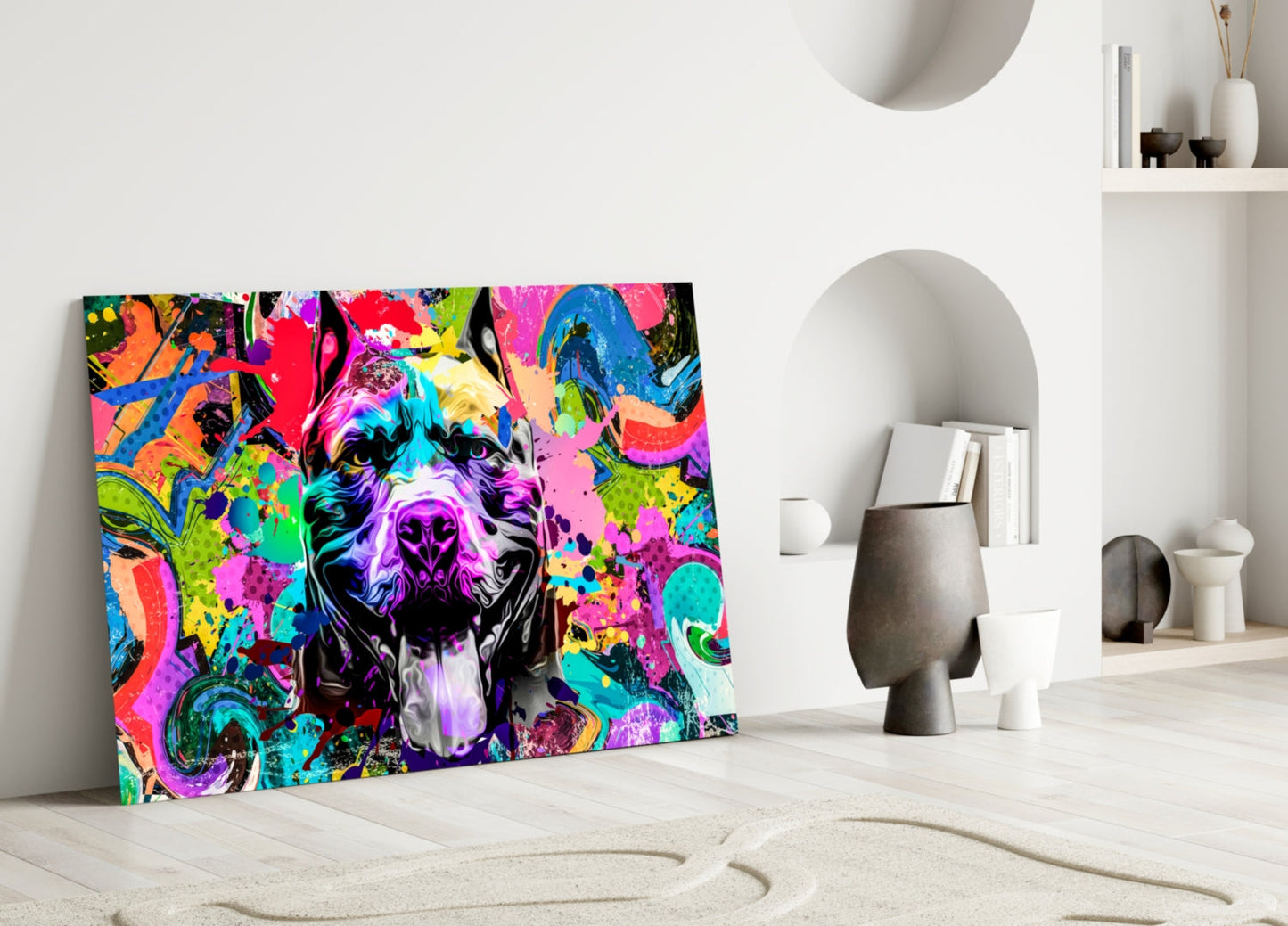 Graffiti Wall Pop Art Pitbull Dog Glass Wall Art