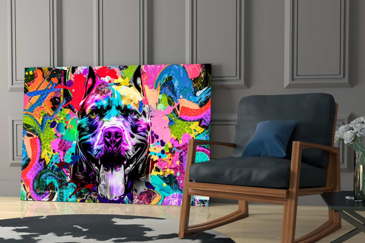 Graffiti Wall Pop Art Pitbull Dog Glass Wall Art