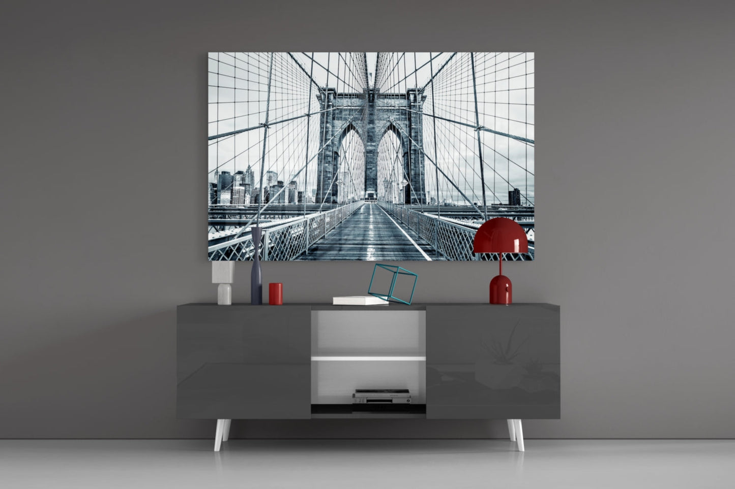 Bridge Walkway Blue Perspective Glass Wall Art