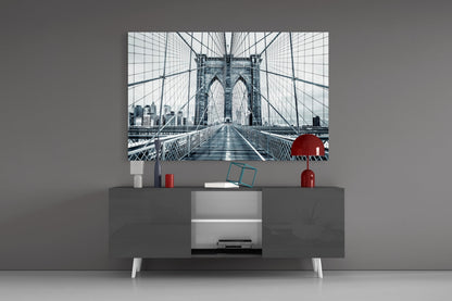 Bridge Walkway Blue Perspective Glass Wall Art