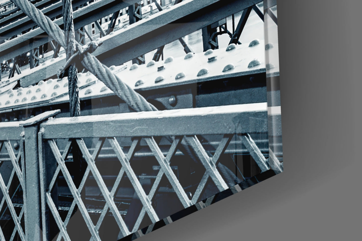 Bridge Walkway Blue Perspective Glass Wall Art