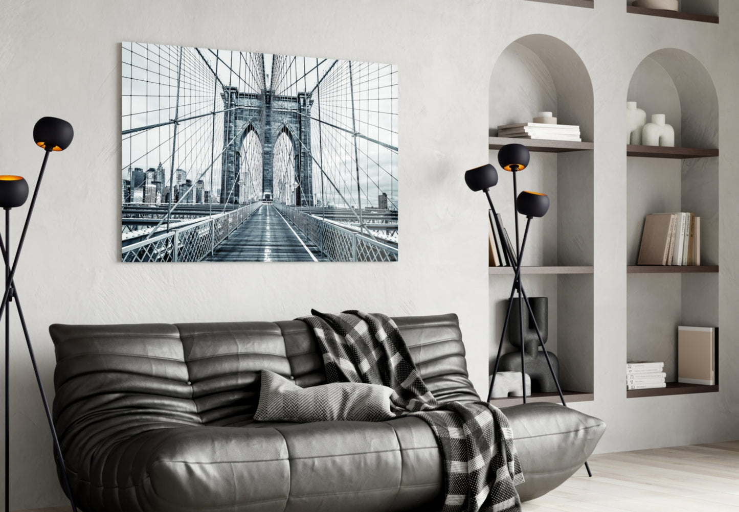 Bridge Walkway Blue Perspective Glass Wall Art