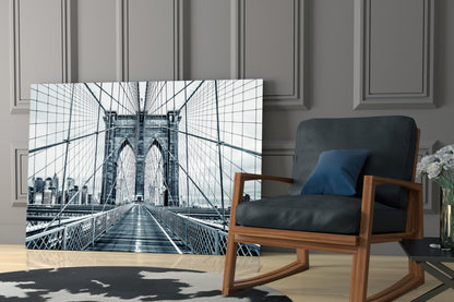Bridge Walkway Blue Perspective Glass Wall Art