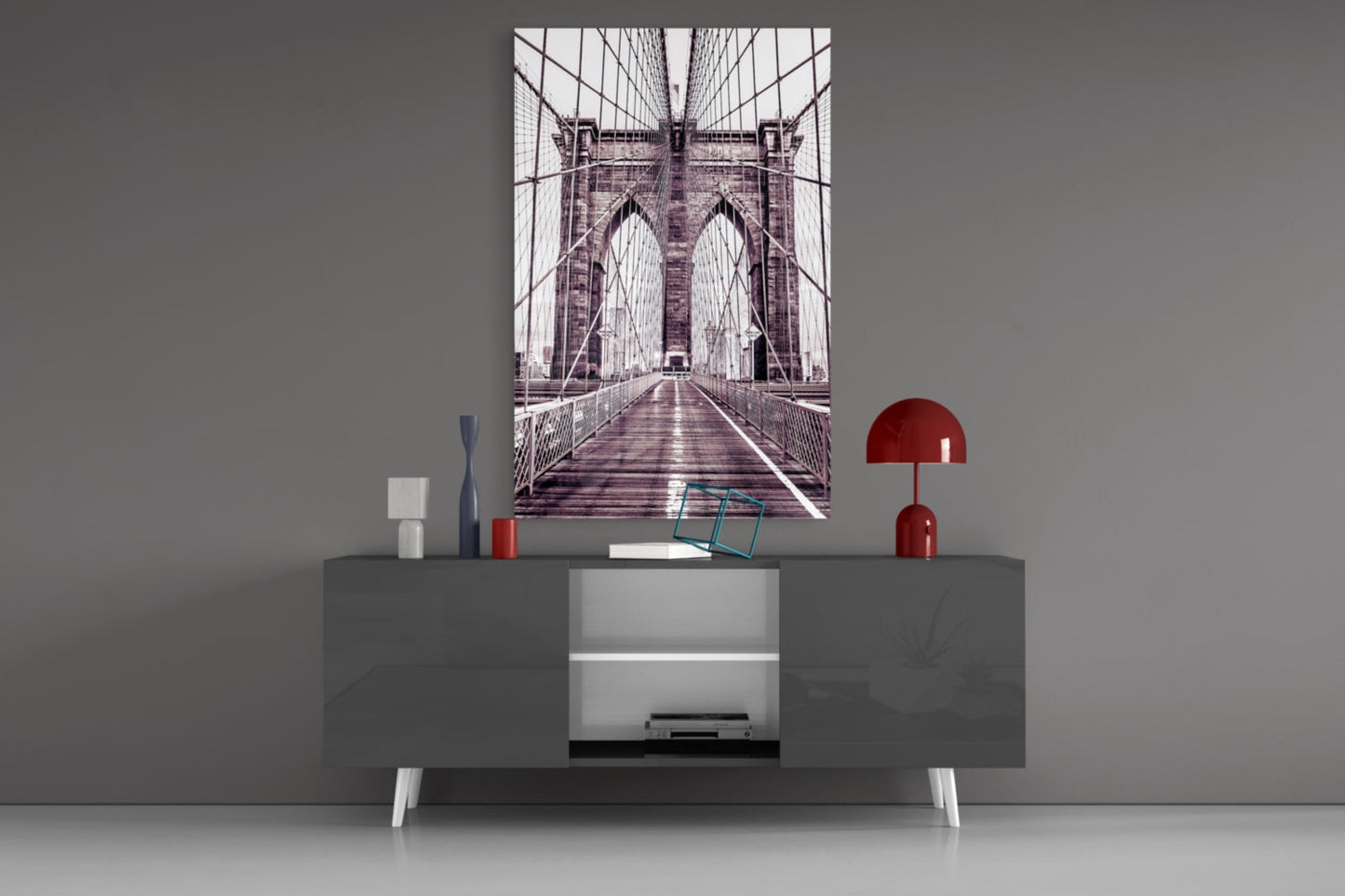 Purple Bridge Walkway View Glass Wall Art