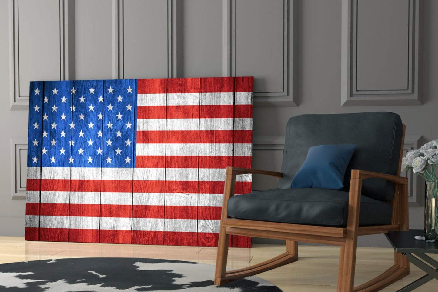 American Flag Painted on Wood Planks Glass Wall Art