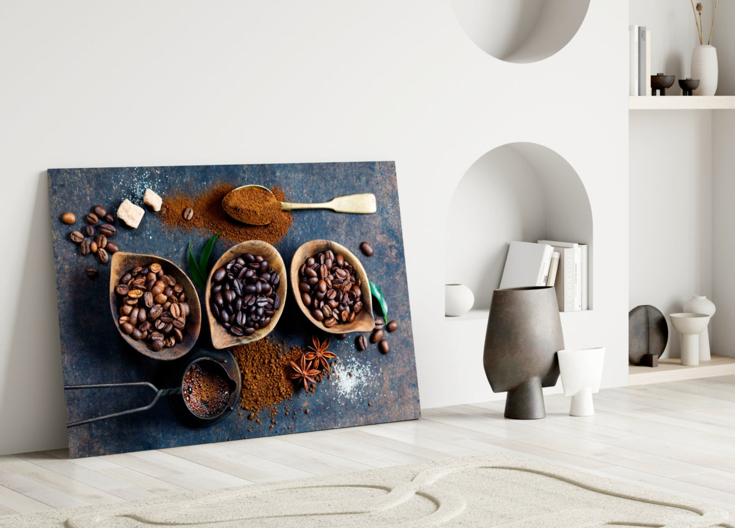 Blue Table Coffee Beans And Star Anise Glass Wall Art