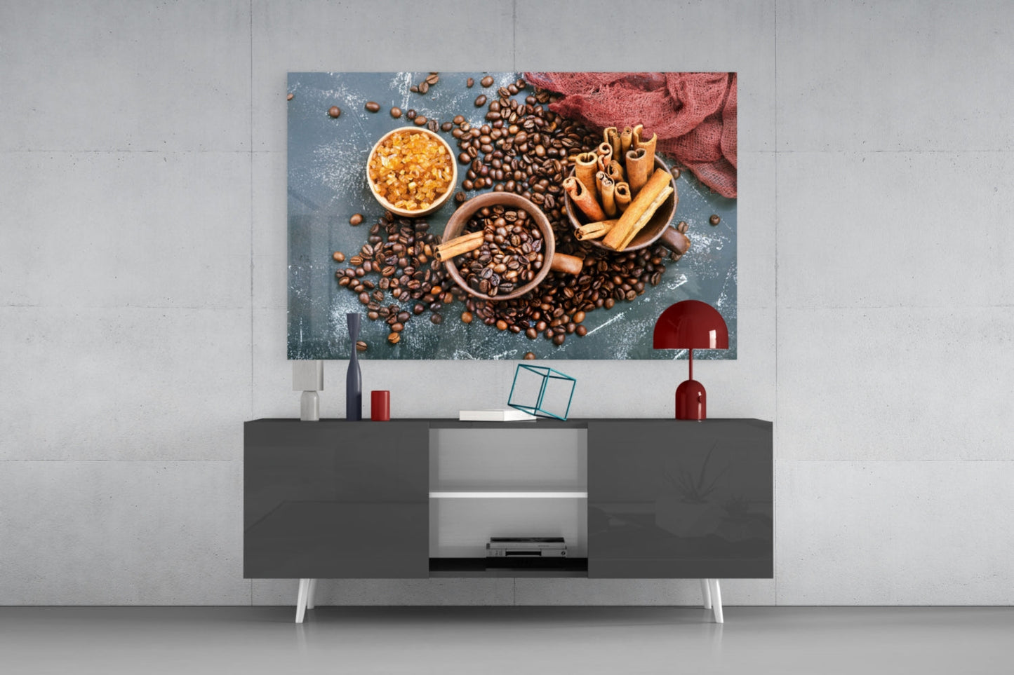 Scattered Coffee Beans And Cinnamon Glass Wall Art