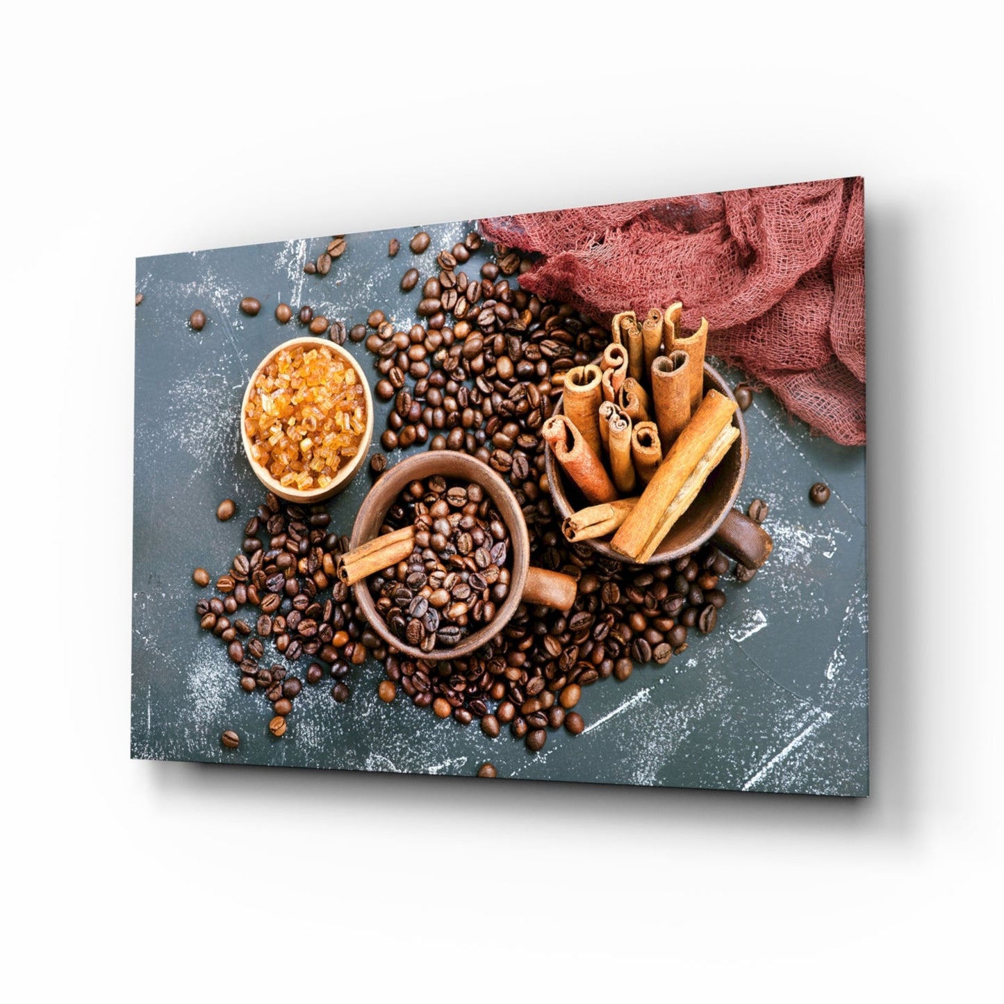 Scattered Coffee Beans And Cinnamon Glass Wall Art