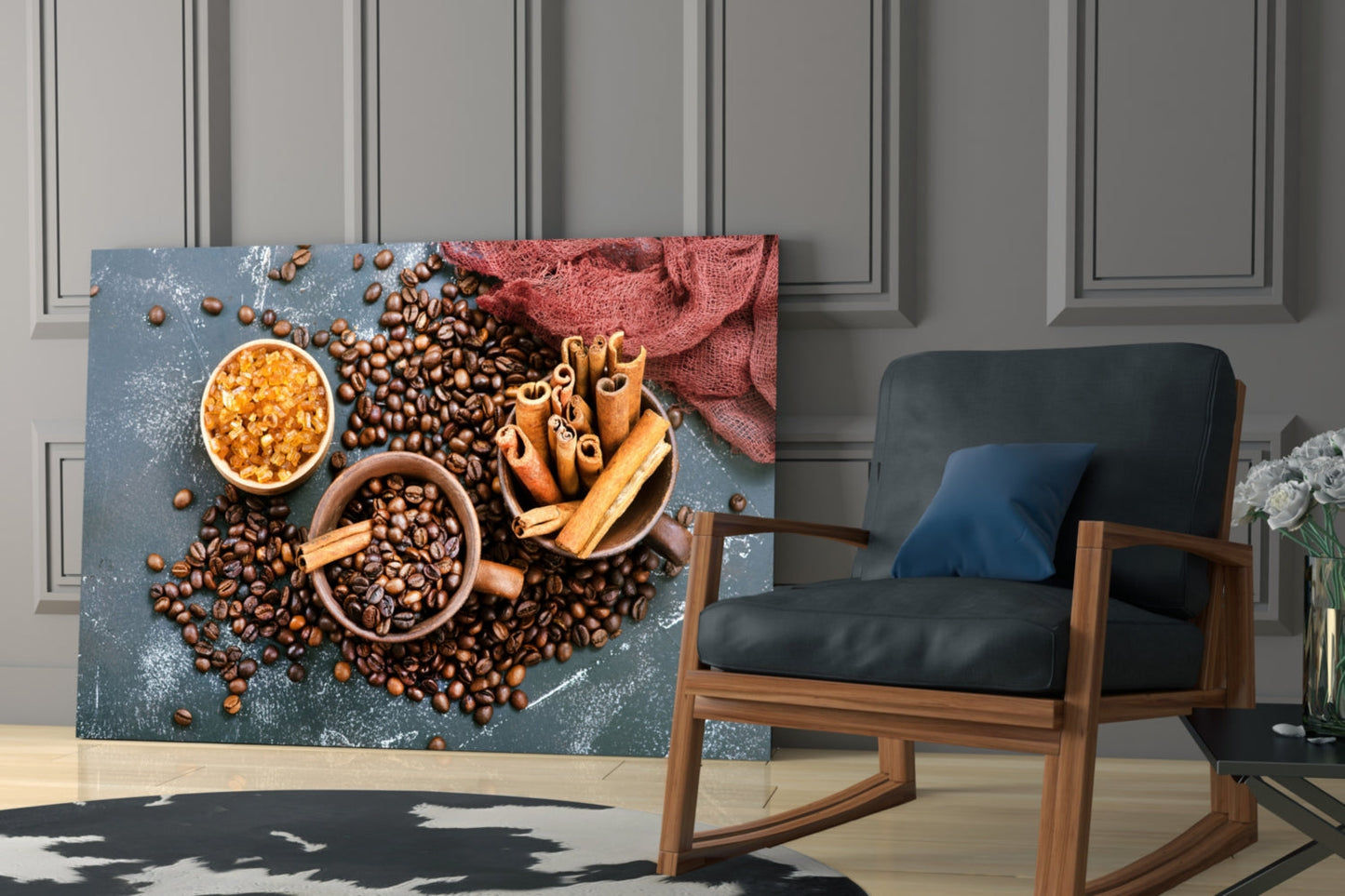 Scattered Coffee Beans And Cinnamon Glass Wall Art