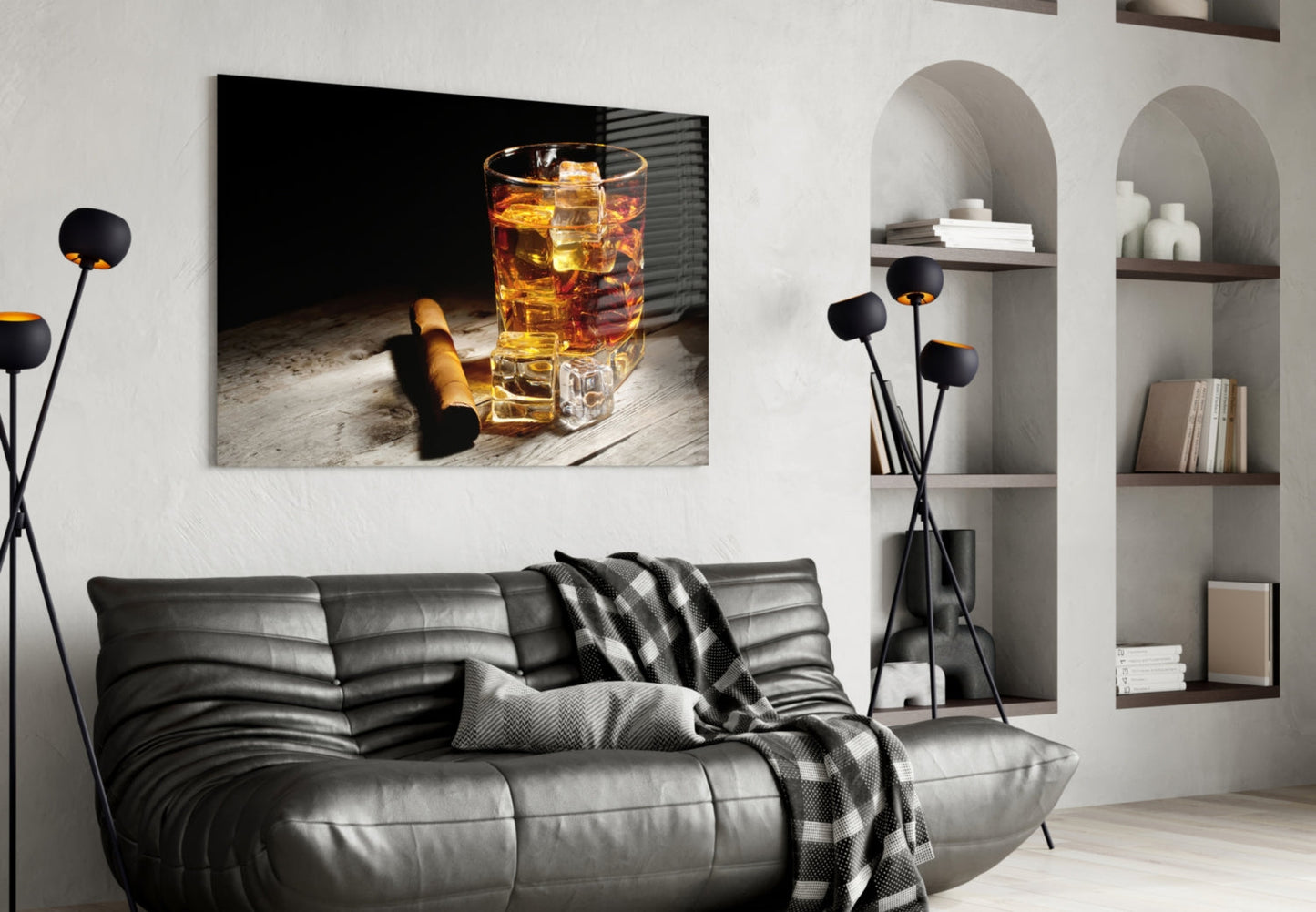 Whiskey Glass With Ice And Cigar Glass Wall Art