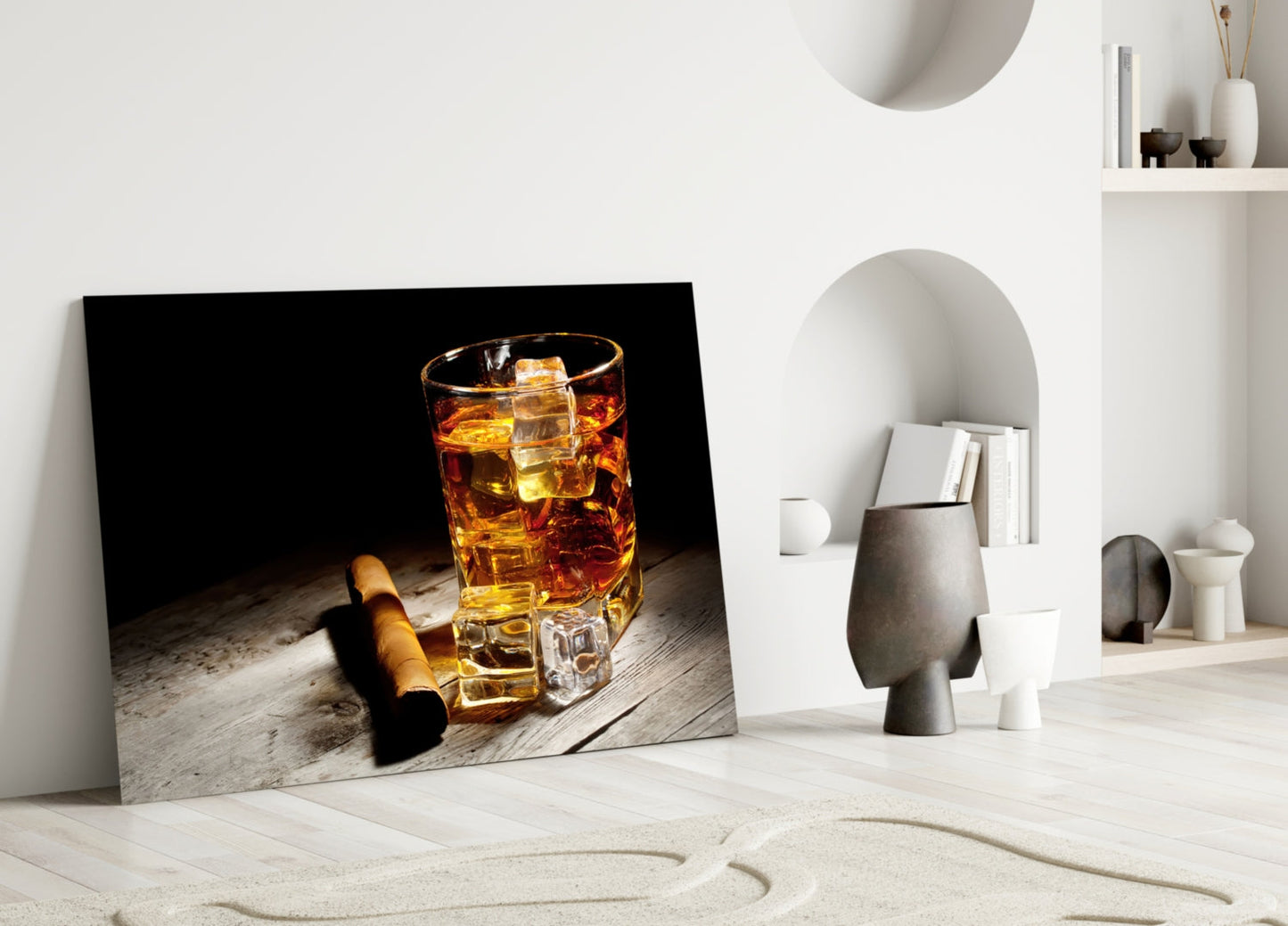 Whiskey Glass With Ice And Cigar Glass Wall Art