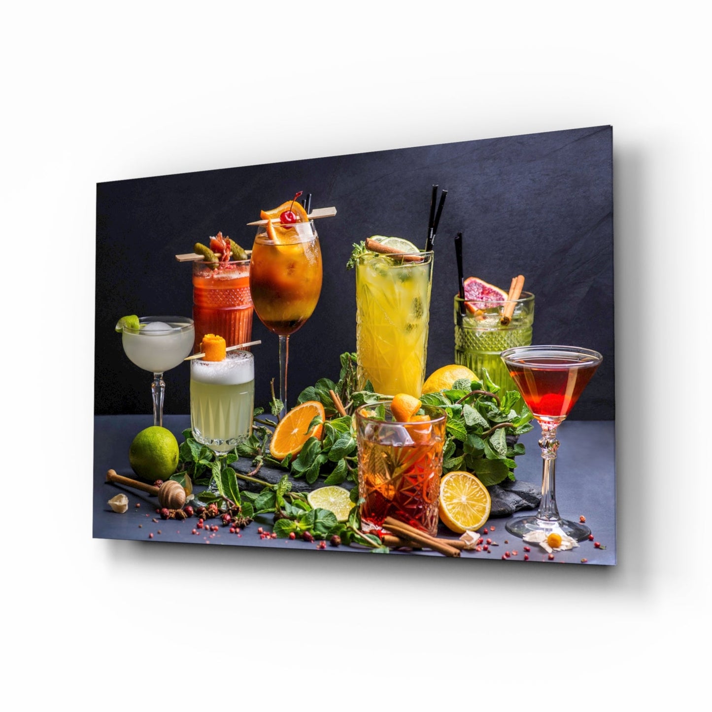 Citrus And Herb Bar Spread Cocktails Glass Wall Art