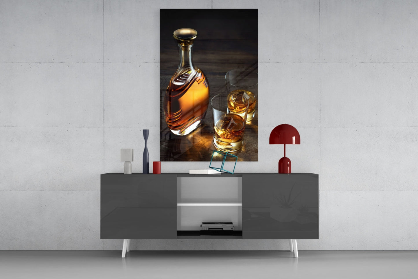 Amber Decanter And Two Whiskey Glasses Glass Wall Art