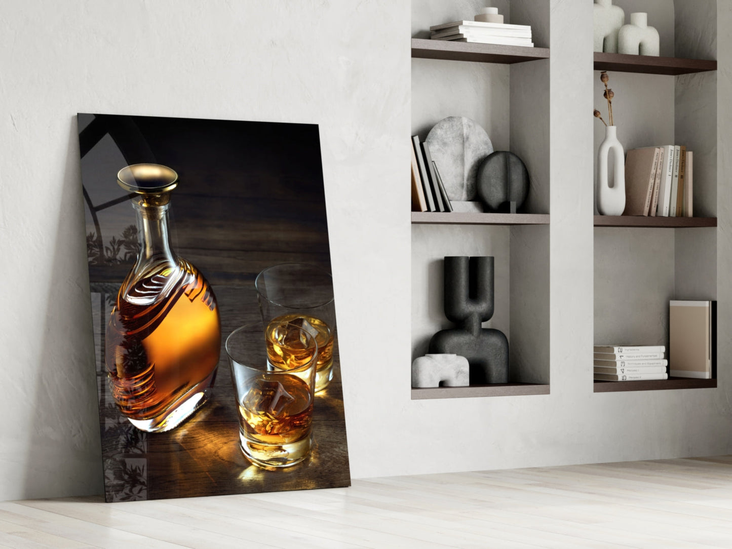 Amber Decanter And Two Whiskey Glasses Glass Wall Art