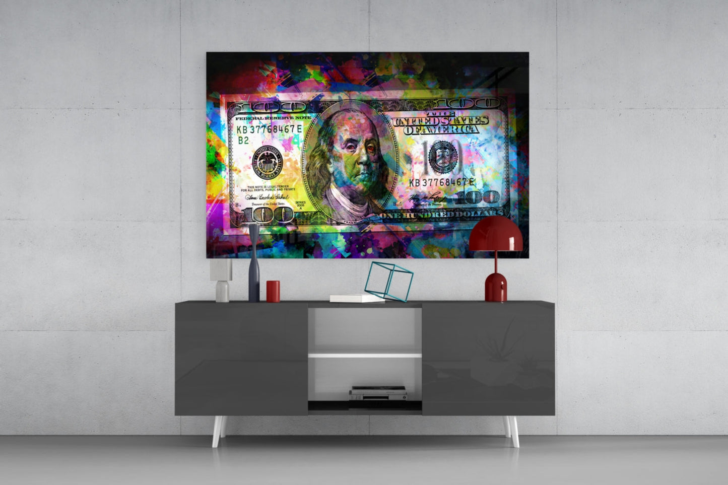 100 Dollars Glass Wall Art