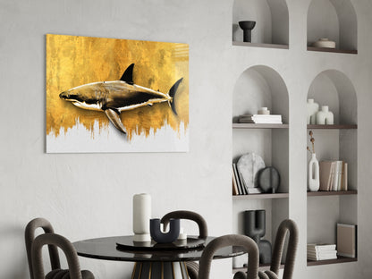 Gold Brushstroke Backdrop Shark Glass Wall Art