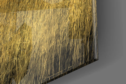 Golden Grassland Acacia Giraffe Pair Glass Wall Art